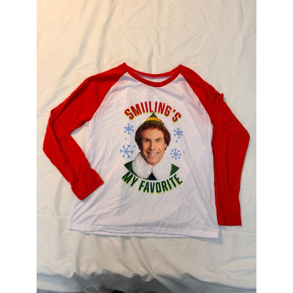 Briefly Stated Elf Buddy the Elf Smiling's My Favorite Raglan Graphic Tee Large